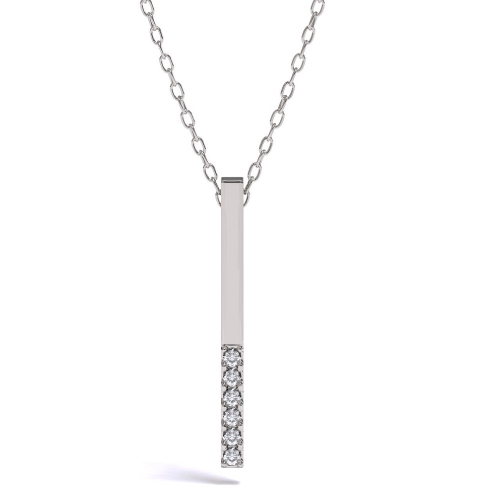 14K White Gold Diamond Bar Necklace
